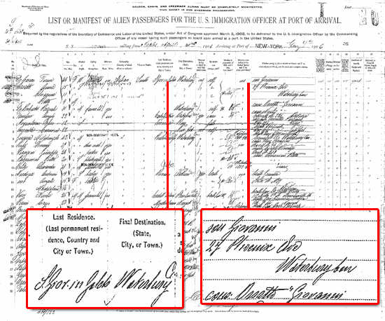 Anna Orsatti - 1906 Passenger Arrival Record